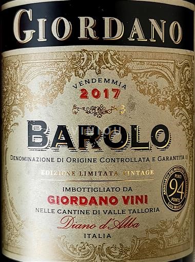Piemonte Barolo Giordano Vini 2017