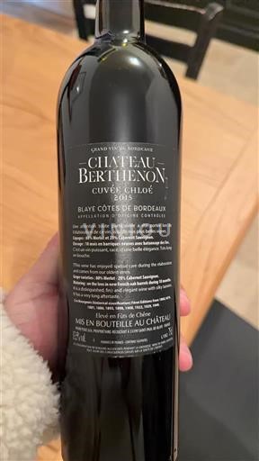 Bordeaux Blaye-Côtes-de-Bordeaux Château Berthenon Chloé 2018
