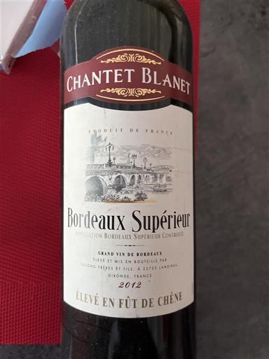Burdeos Bordeaux superior Chantet Blanet 2012