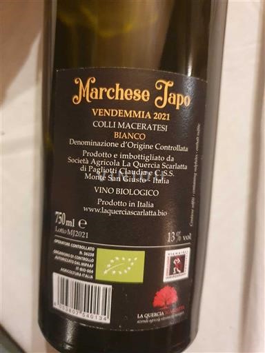 Marche Colli Maceratesi La Quercia Scarlatta Marchese Tapo 2021