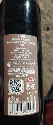 Apulien Primitivo di Manduria Menhir Marangelli Menhir 2023
