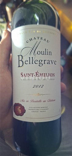 Bordeaux Saint-Émilion Château Moulin Bellegrave 2012
