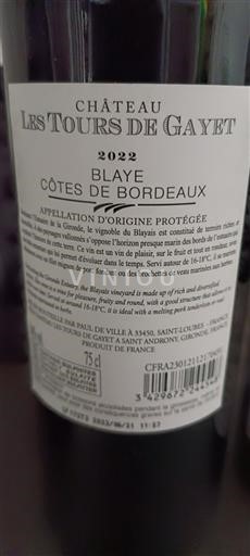 Burdeos Blaye-Côtes de Burdeos Château Les Tours de Gayet 2022