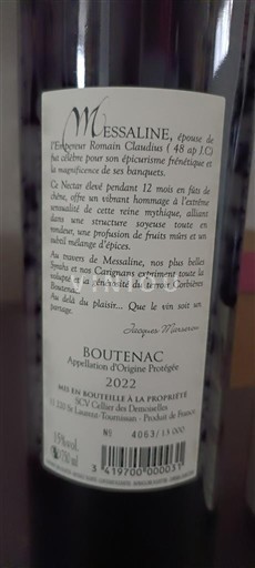 Languedoc Corbières-Boutenac Les Celliers d'Orfée Messaline 2022
