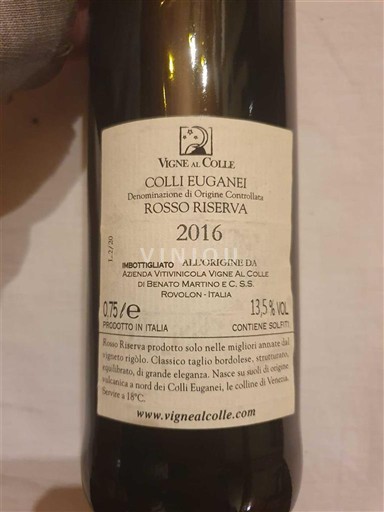 Vêneto Colli Euganei Vigne al Colle Rosso Riserva 2016