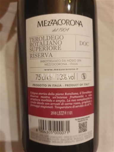 Trentino-Alto Adige Non specificato Mezzacorona Teroldego rotaliano superiore Riserva 2018