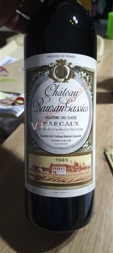 Bordeaux Margaux Deuxième Cru Classé Château Rauzan-Gassies 1985