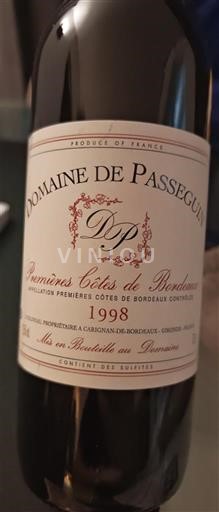 Bordeaux Premières-côtes-de-bordeaux Domaine Passeguy 1998