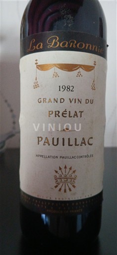 Bordeaux Pauillac La Baronnnie Prélat 1982