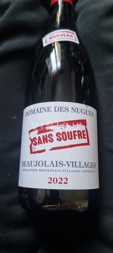 Beaujolais Beaujolais Villages Domaine S Nugues Sans Soufre 2022