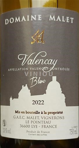 Loire Valley Valençay Domaine Malet 2022