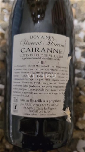 Rhônen laakso Cairanne Domaine Domaines Vincent Moreau 2012