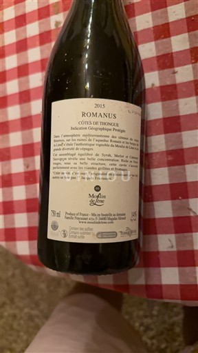 Languedoc-Roussillon Côtes de Thongue Moulin de Lène Romanus 2015