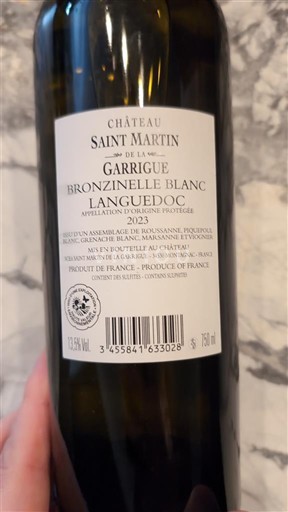 Languedoc Château Saint Martin de la Garrigue Bronzinelle Blanc 2023