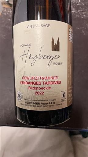 Alsace Heyberger Roger Gewurztraminer.  Vendanges tardive 2022
