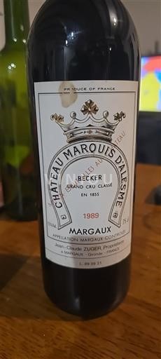 Bordeaux Margaux Grand Cru Château Marquis d'Alesme Becker 1989