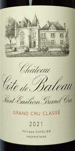 Bordeaux Saint-Émilion Grand Cru Château Côte de Baleau Grand Cru Classé 2021