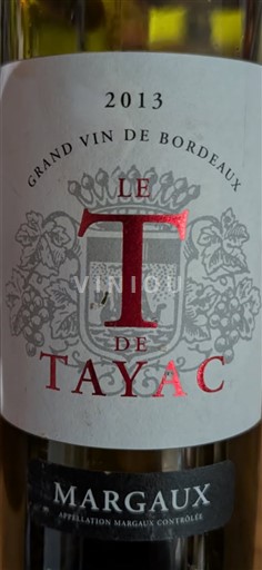 Bordeaux Margaux Tayac Le T de Tayac 2013