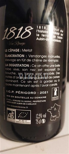 Aquitania y Charentes Périgord Domaine Siorac 1818 2021