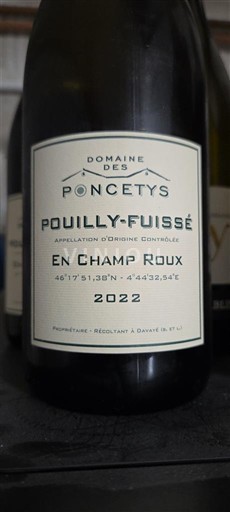 Bourgogne Pouilly-fuissé Premier Cru Domaine Des Poncetys En Champ Roux 2022