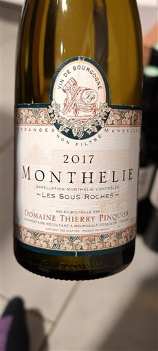Burgundy Monthélie Domaine Thierry Pinquet Les Sous-Roches 2017