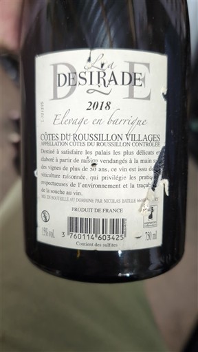 Roussillon Côtes du Roussillon Villages Domaine Batlle La Désirade 2018