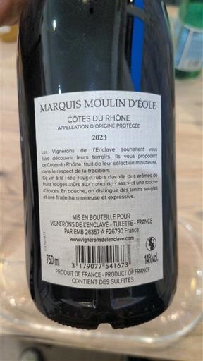 Rhônedalen Côtes du Rhône Marquis Moulin d'Éole 2023