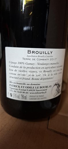 Beaujolais Brouilly Patrick et Odile Le Bourlay Terre de Combaty 2017