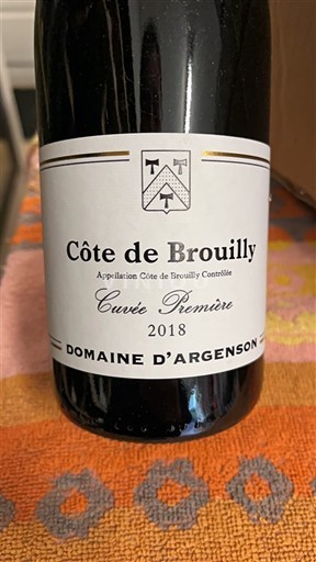 Viner Rouge sec Fut de chêne Domaine D’Argenson 2018 Frankrike Beaujolais Côte-de-brouilly AOC