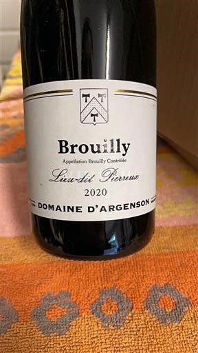 Vin Rouge sec Lieu-dit Pierreux Domaine Argenson 2020 France Beaujolais Brouilly AOC