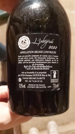 Beaujolais Régnié Domaine Four L'Intégrale 2022