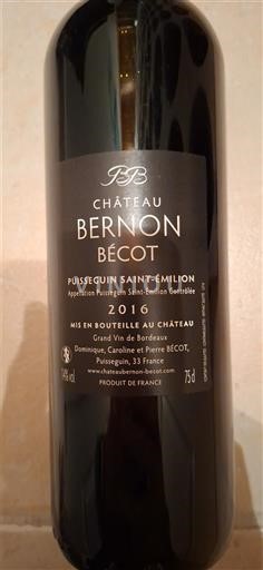 Bordeaux Puisseguin-saint-émilion Château Bernon Bécot 2016