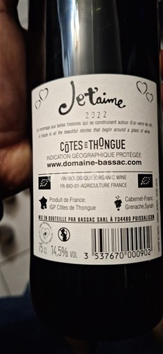 Languedoc a Roussillon Côtes de Thongue Domaine Bassac Je t'aime 2022