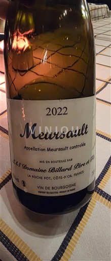 Bourgogne Meursault Domaine Billard Père et Fils 2022