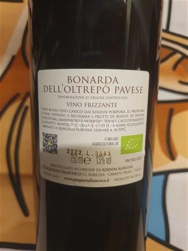 Lombardie Oltrepò Pavese Quaquarini Francesco Bonarda 2022