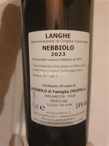 Piëmont Langhe Avignolo di Famiglia Chiapella Nebbiolo 2023