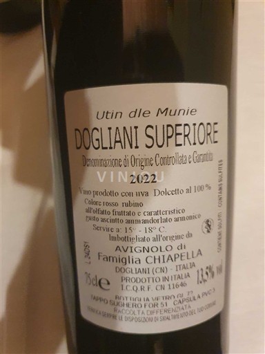 Piemonte Dolcetto di Dogliani Famiglia Chiapella Dolcetto dogliani superiore 2022