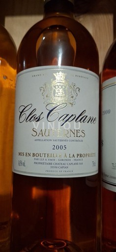 Bordeaux Sauternes Clos Caplane 2005