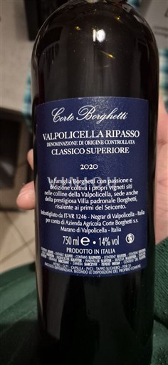 Vine Rouge sec Corte Borghetti 2020 Italien Veneto Valpolicella Ripasso DOC