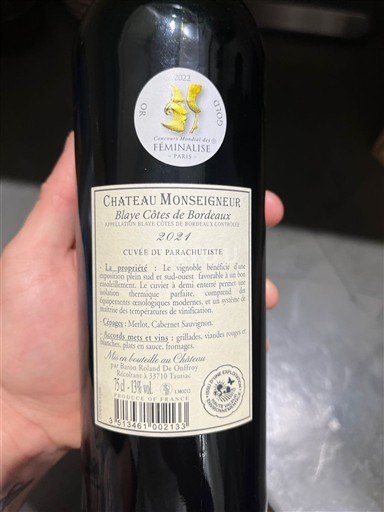 Bordeaux Blaye-côtes-de-bordeaux Château Monseigneur du Parachutiste 2021