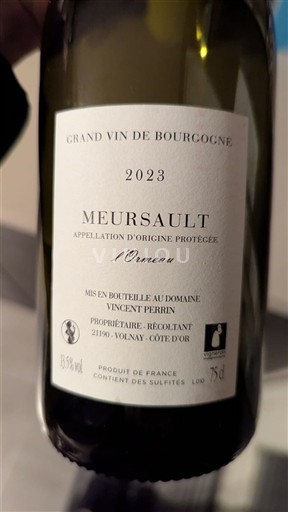 Bourgogne Meursault Domaine Vincent Perrin L'Ormeau 2023