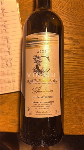 Bordeaux Bordeaux valkoviini Château Chantelouve Roc de lavergne 2023