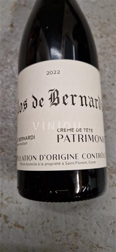 Vine Rouge sec Crème de Tête Clos de Bernardi 2022 Frankrig Korsika Patrimonio AOC