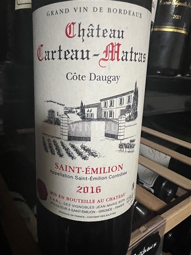Bordeaux Saint-Émilion Château Carteau Matras Cote Duguay 2016