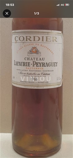 Bordeaux Sauternes Premier Cru Château Lafaurie-Peyraguey 1986
