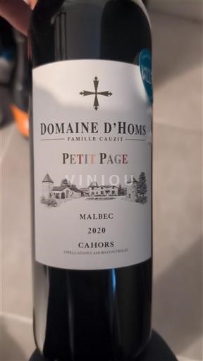 Sud-Ouest Cahors Domaine Homs Petit Page 2020