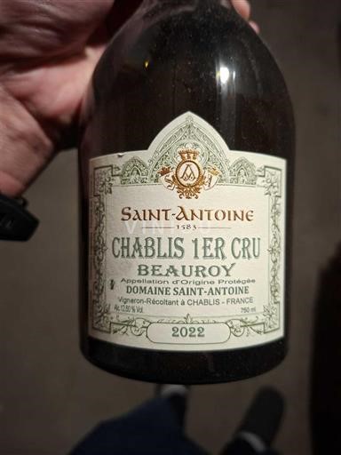 Burgundy Chablis Premier Cru Premier Cru Domaine Saint-Antoine Beauroy 2022