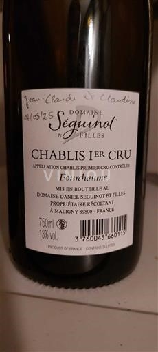 Burgundsko Chablis Premier Cru Domaine Séguinot & Filles Fourchaume 2023