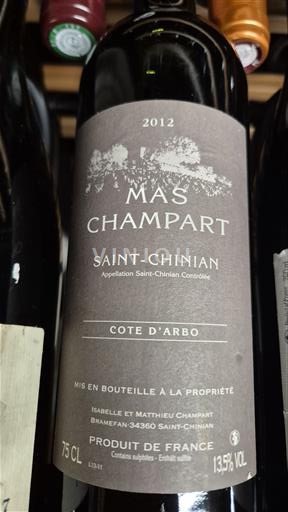 Languedoc Saint-Chinian Mas Champart COTE D'ARBO 2012