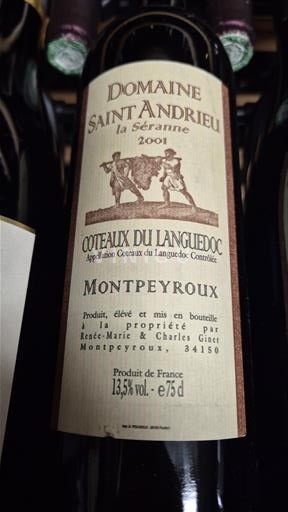 Languedoc Coteaux du Languedoc Domaine Saint Andrieu LA SERRANNE 2001